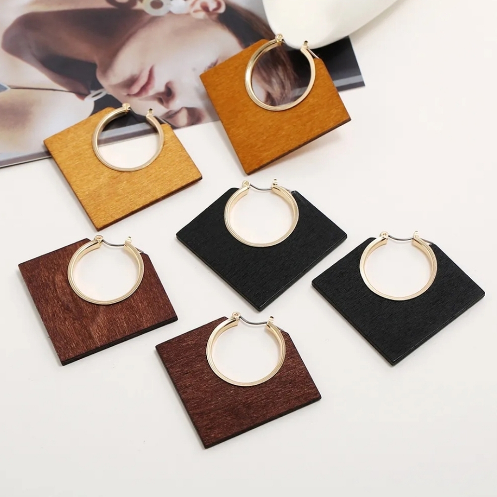 3 for $15 Geometric Black Wood Earrings - Picture 4 of 5
